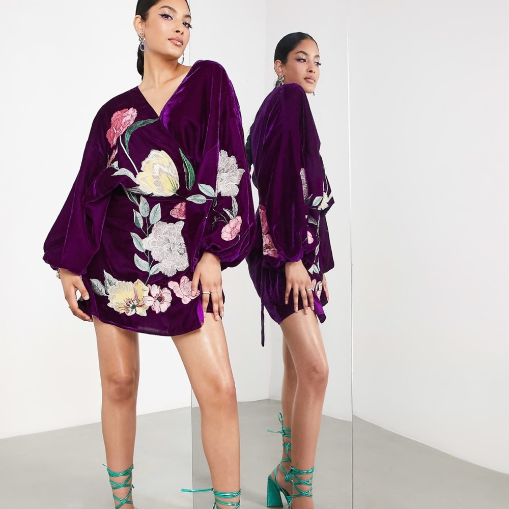 Velvet embroidered mini dress